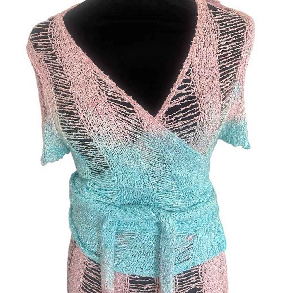 2 Piece Set Festival Crochet Knit Coverup Top Skirt Pink,Blue,knit,New - Picture 4 of 14